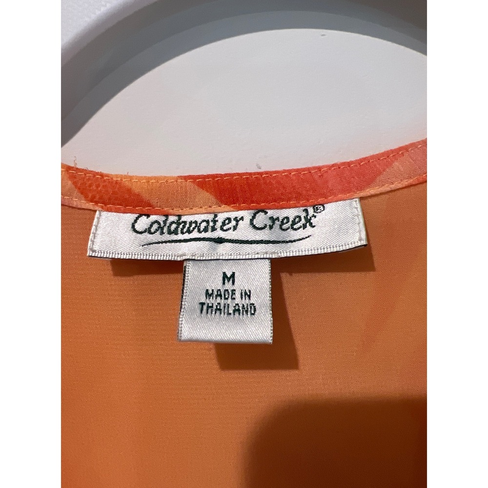 Coldwater Creek Orange Tropical Lined Floral Ruffle V-Neck Chiffon Blouse Medium - Picture 2 of 5